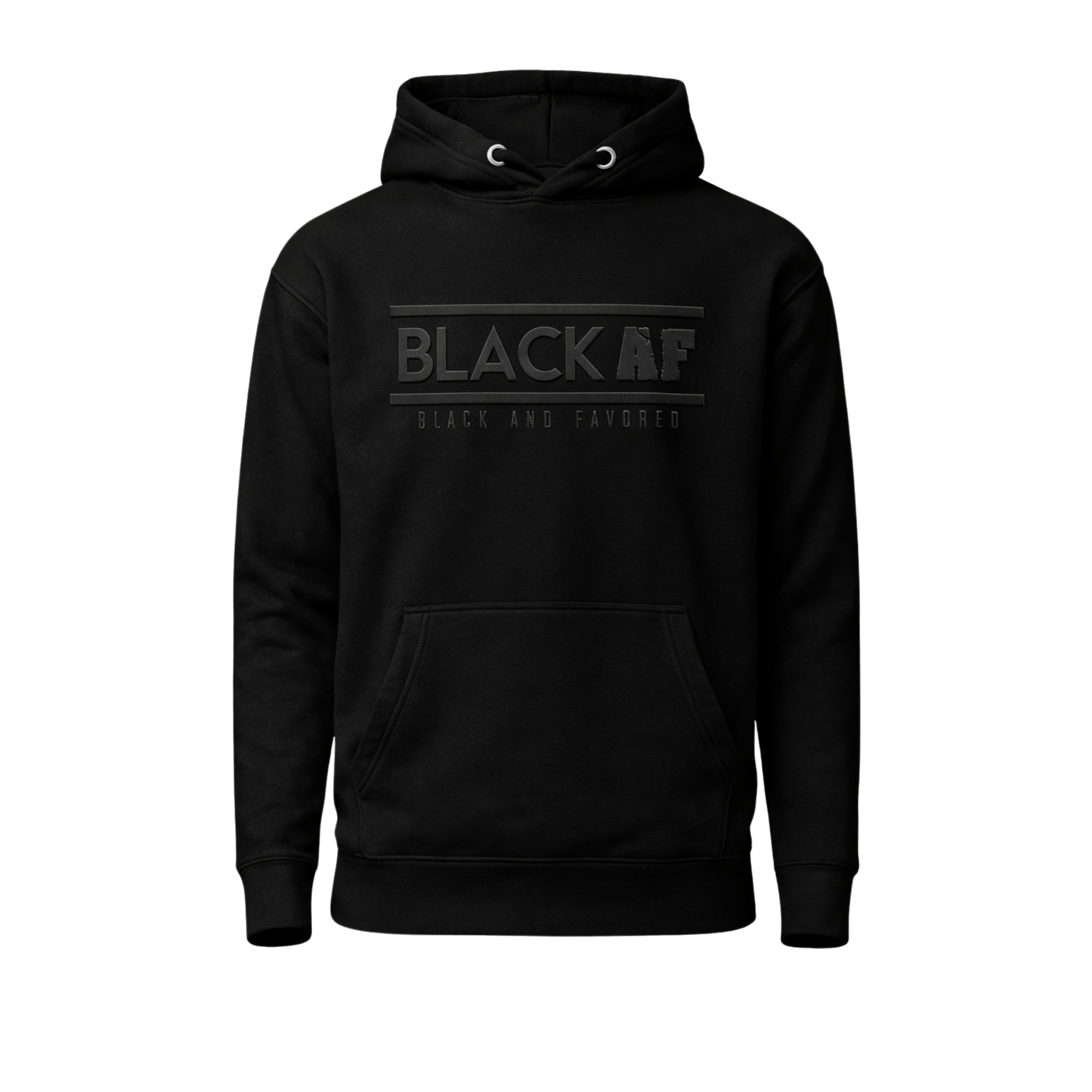 Black and Favored classic hoodie with black logo puff